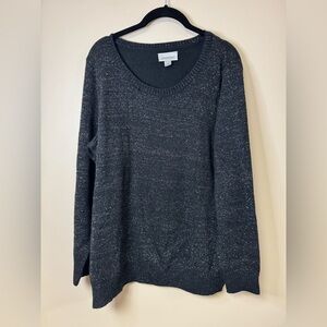 Avenue Black Sparkle Crew Neck Sweater With Matching Scarf